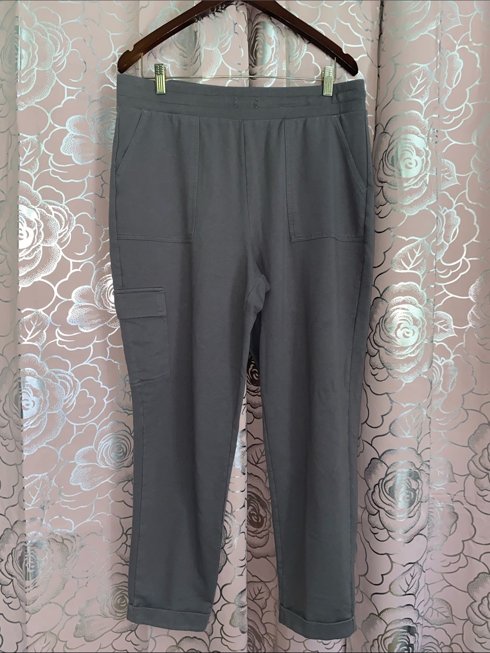 Croft & Barrow Grey Knit Cargo Pants Size Large Pull On Ankle Utility Lounge